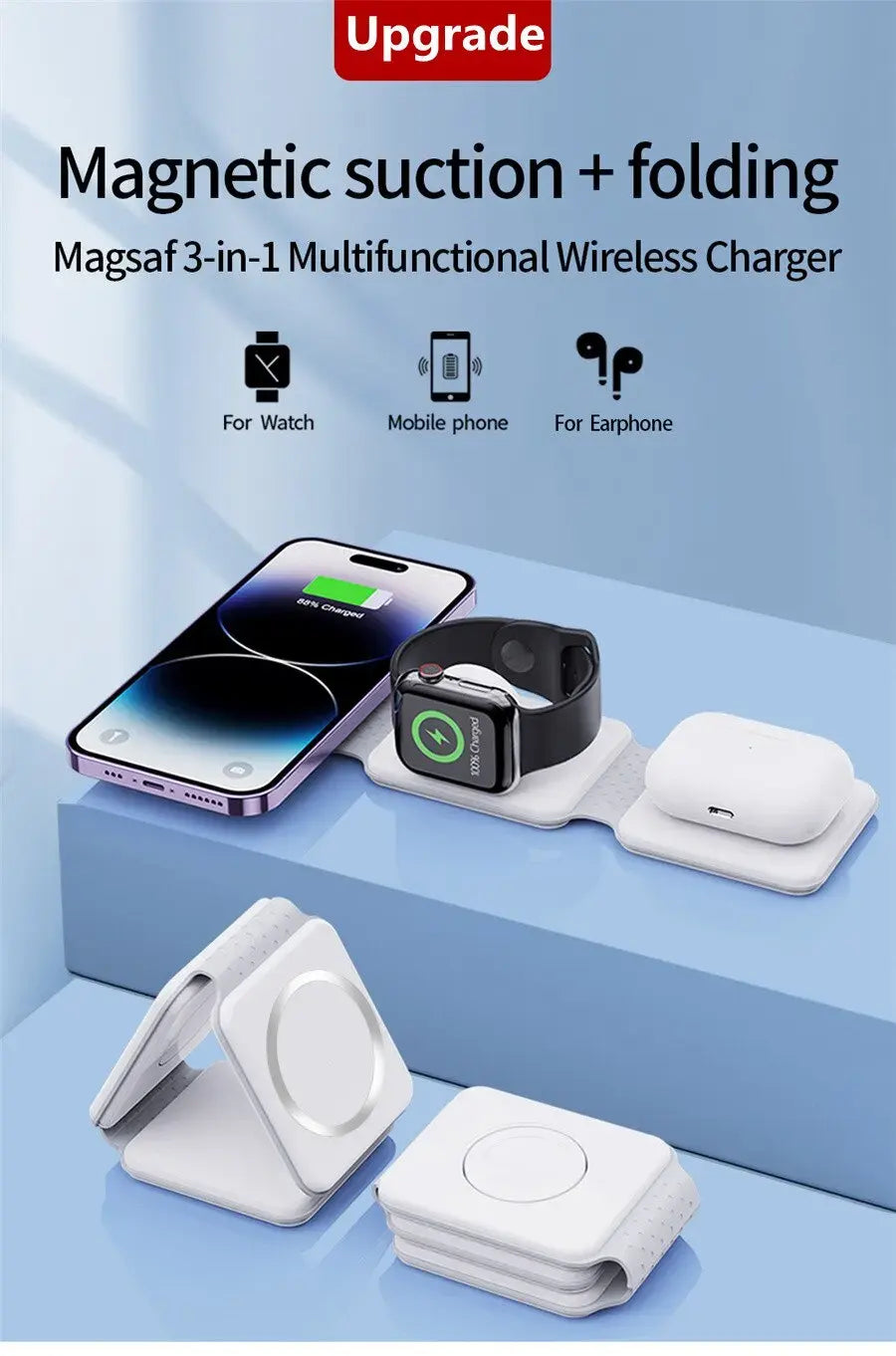 3-in-1 Magnetisches Qi Kabelloses Ladegerät